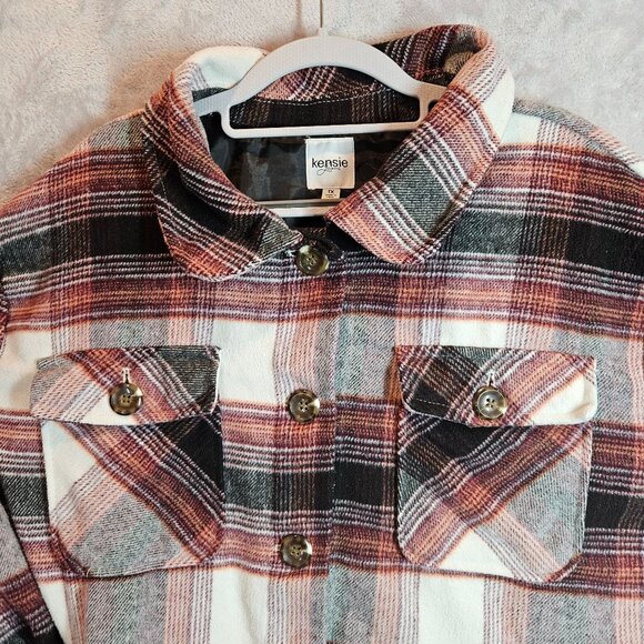 Kensie Womens Plaid Flannel Button  Jacket Pockets Work gorpcore outdoor shacket - Picture 3 of 15